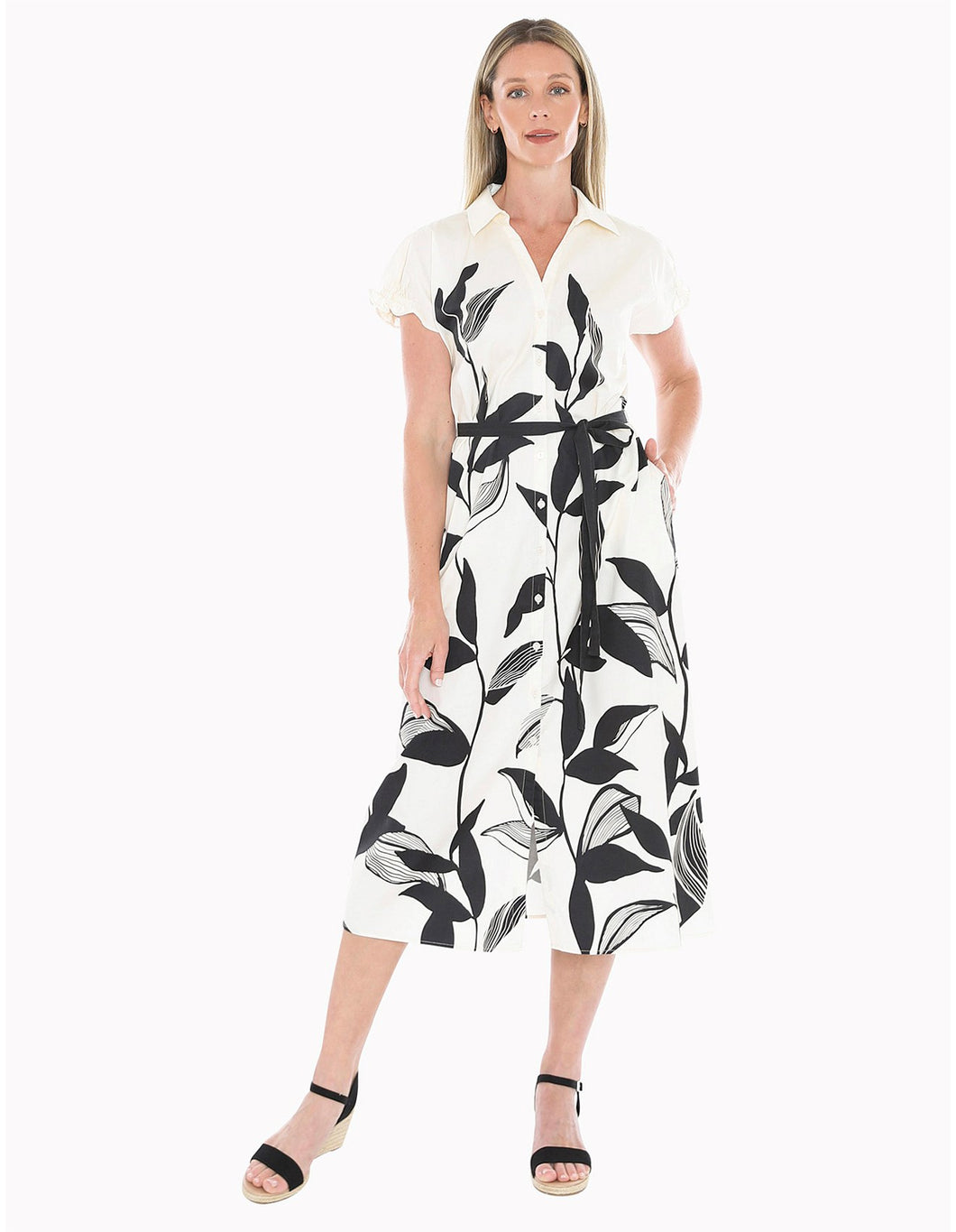Jump Vine Print Dress Ecru/Black