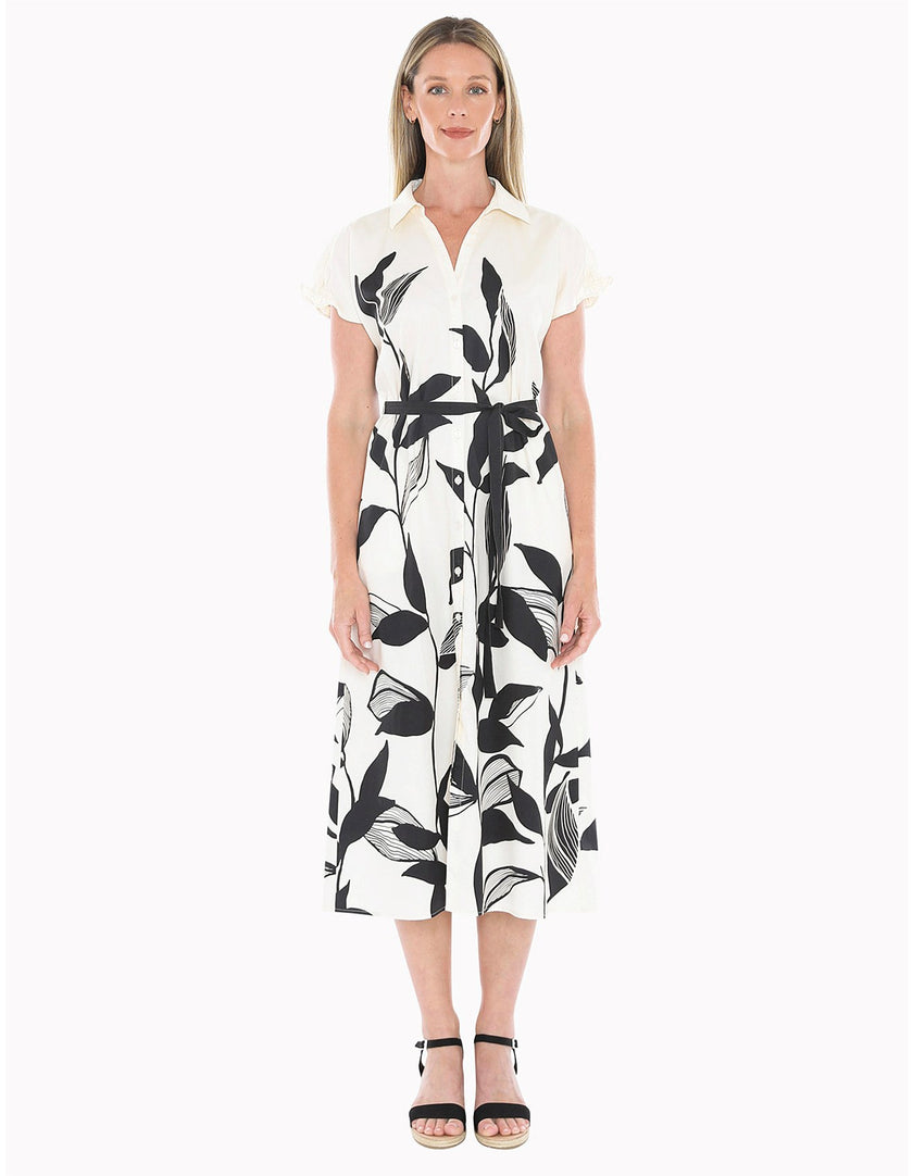 Jump Vine Print Dress Ecru/Black