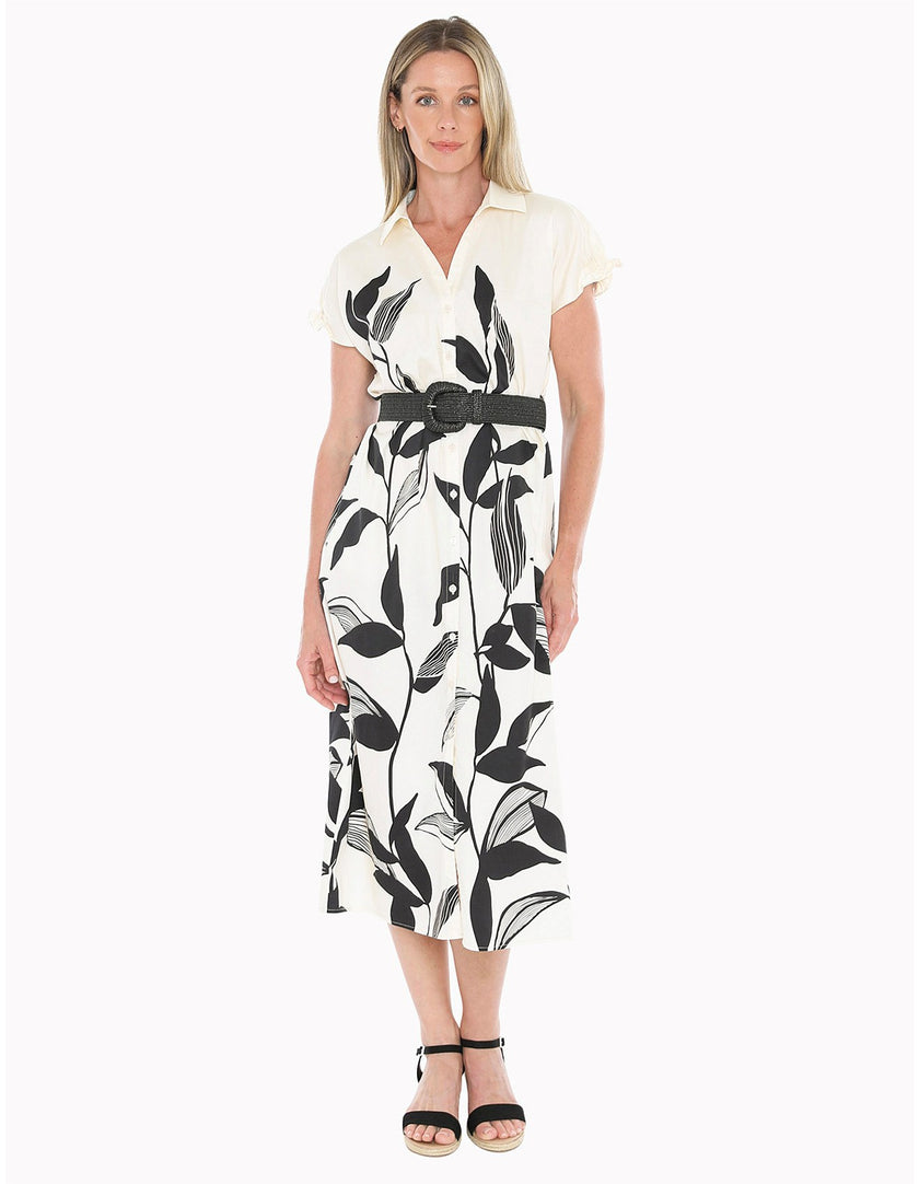 Jump Vine Print Dress Ecru/Black