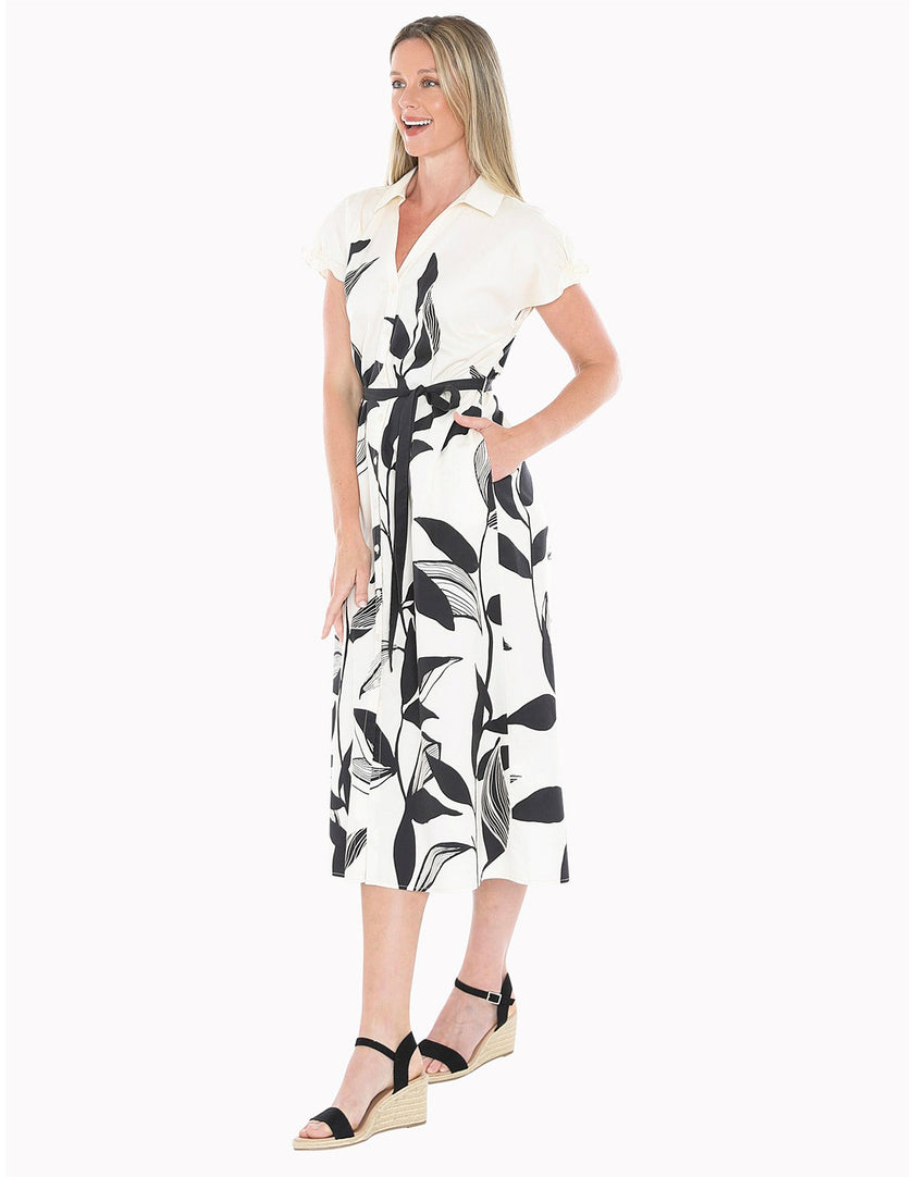 Jump Vine Print Dress Ecru/Black