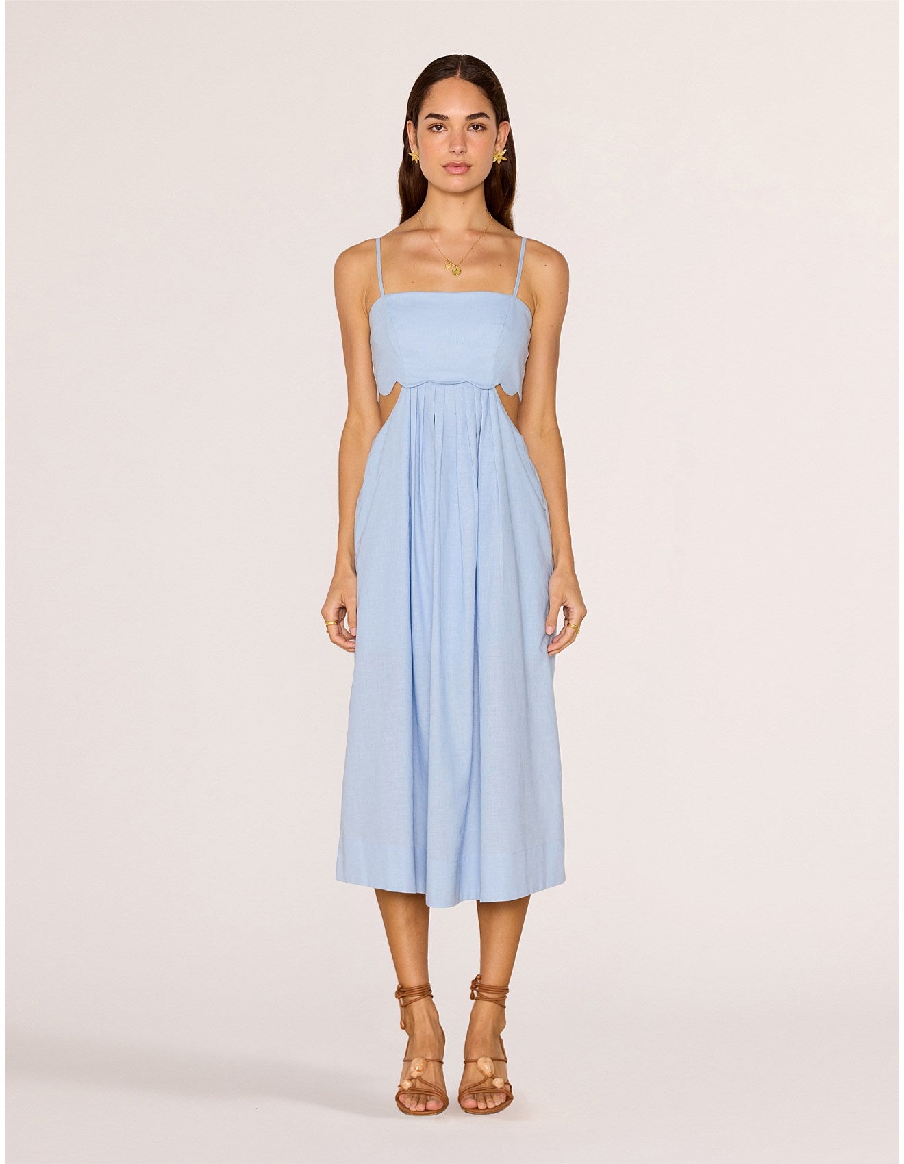MINKPINK Marivelle Scallop Midi Dress Baby Blue