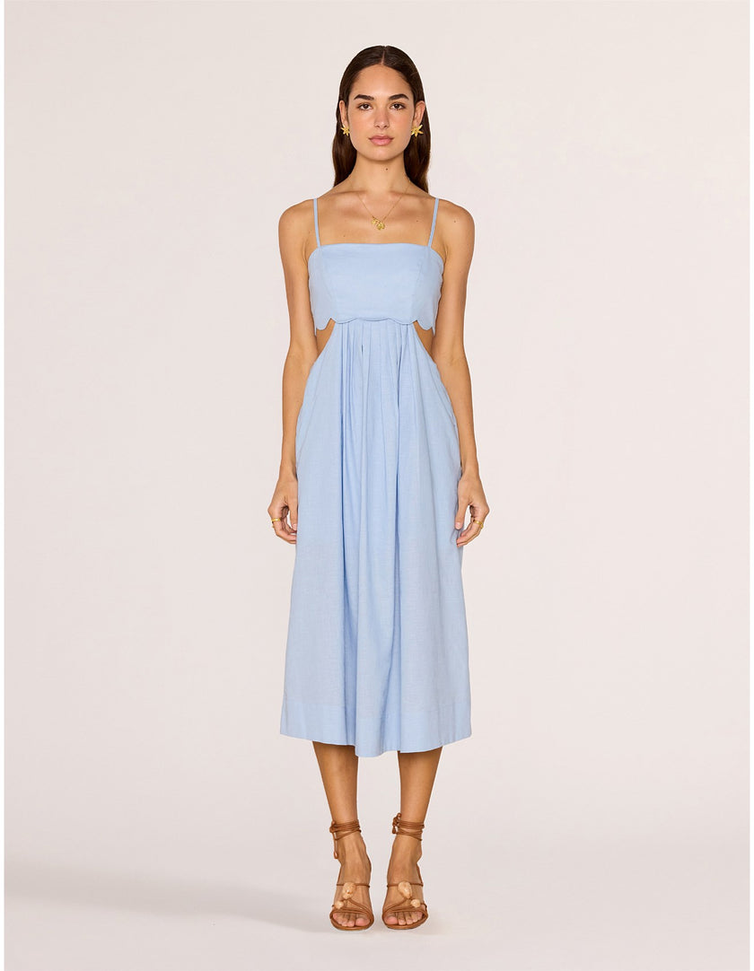 MINKPINK Marivelle Scallop Midi Dress Baby Blue