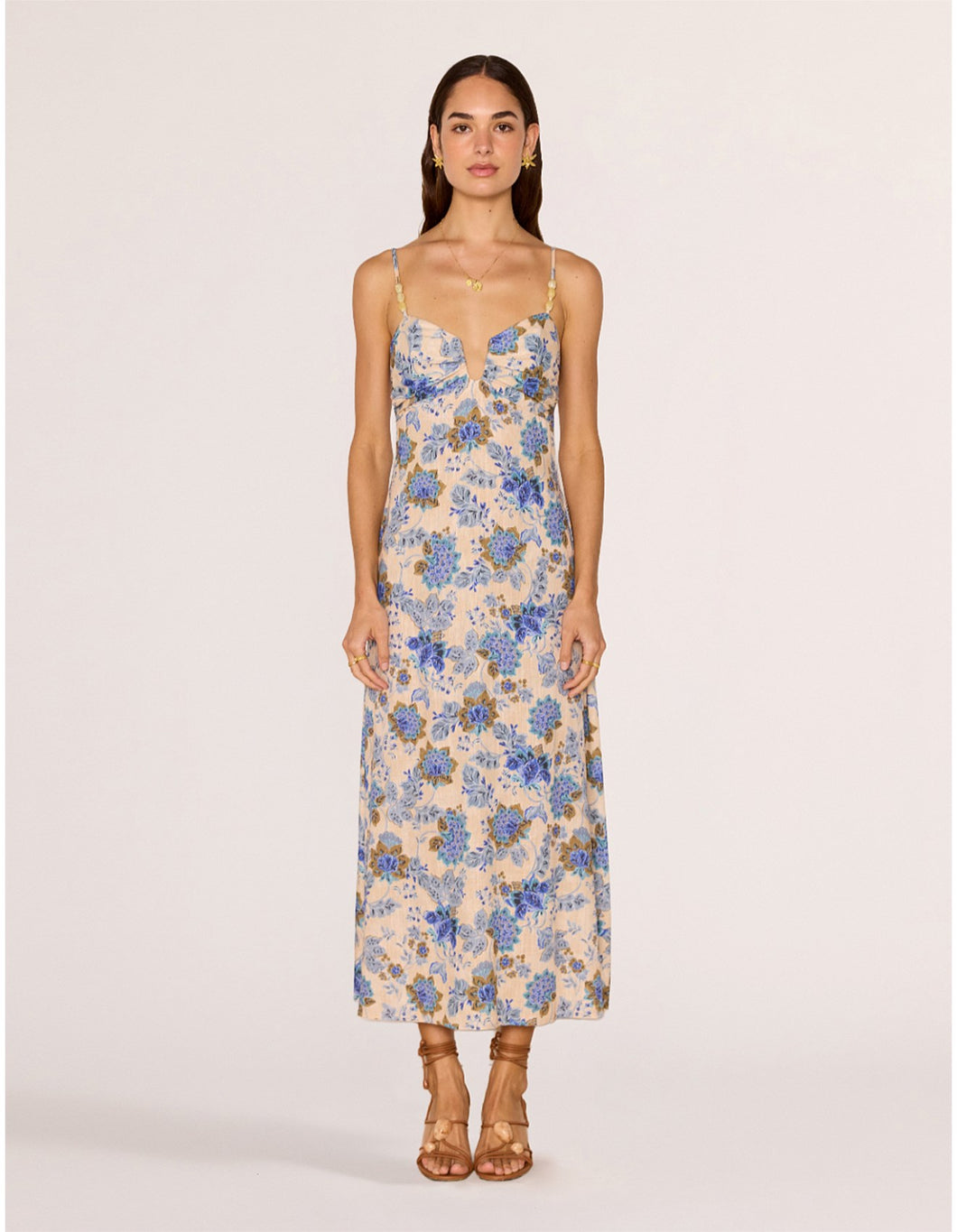 MINKPINK Zina Midi Dress Blue/Beige Floral