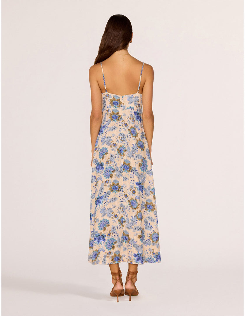 MINKPINK Zina Midi Dress Blue/Beige Floral