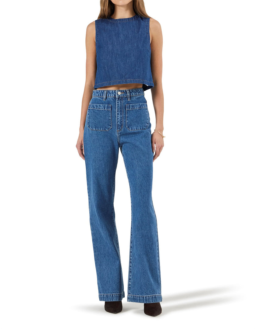 Rollas Shell Top Blue Smoke Rinse Denim