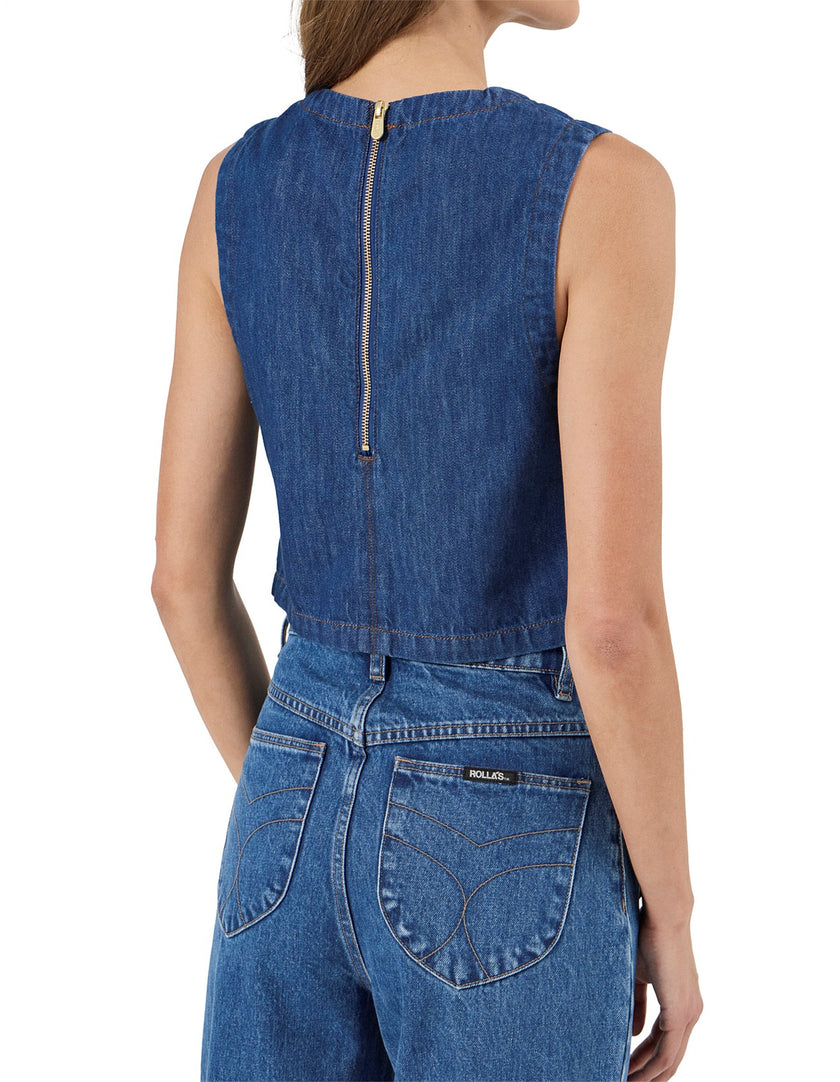 Rollas Shell Top Blue Smoke Rinse Denim
