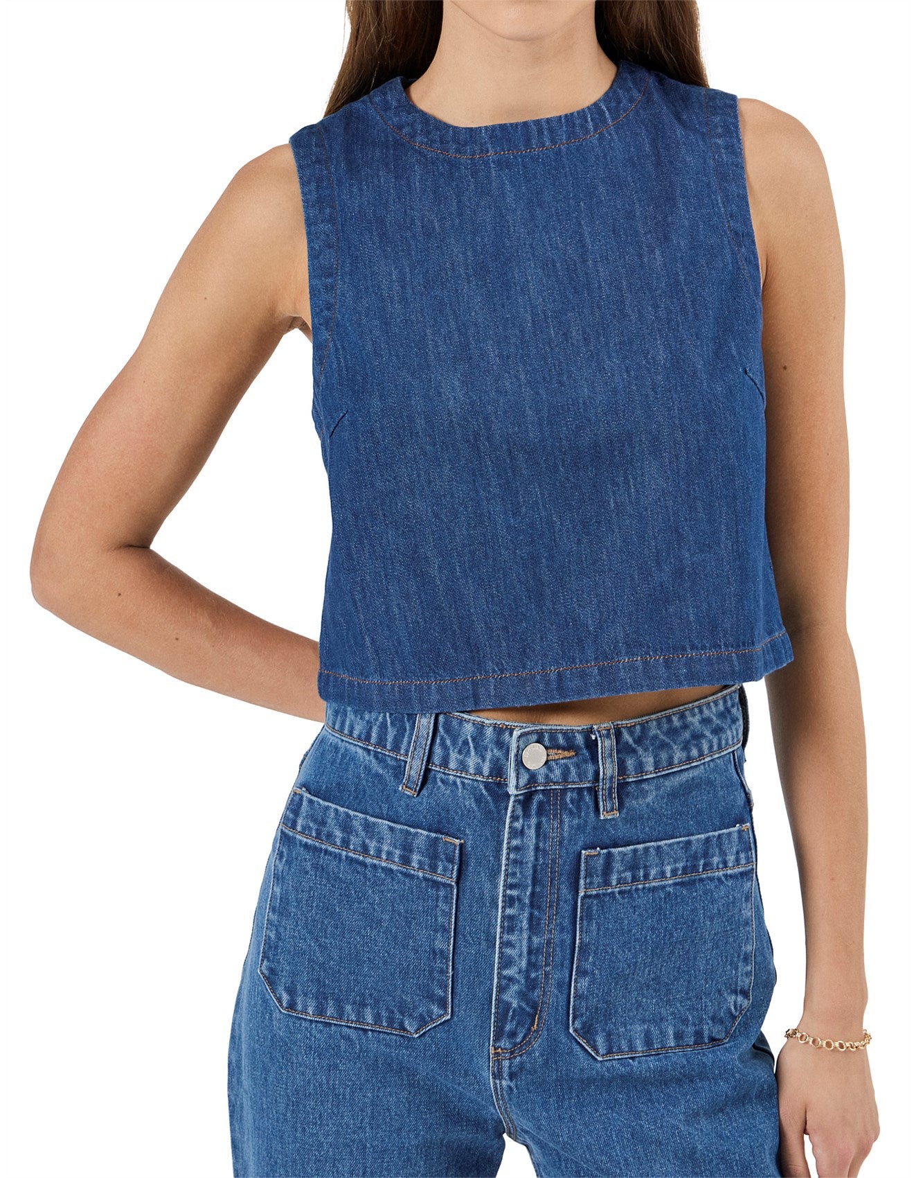 Rollas Shell Top Blue Smoke Rinse Denim