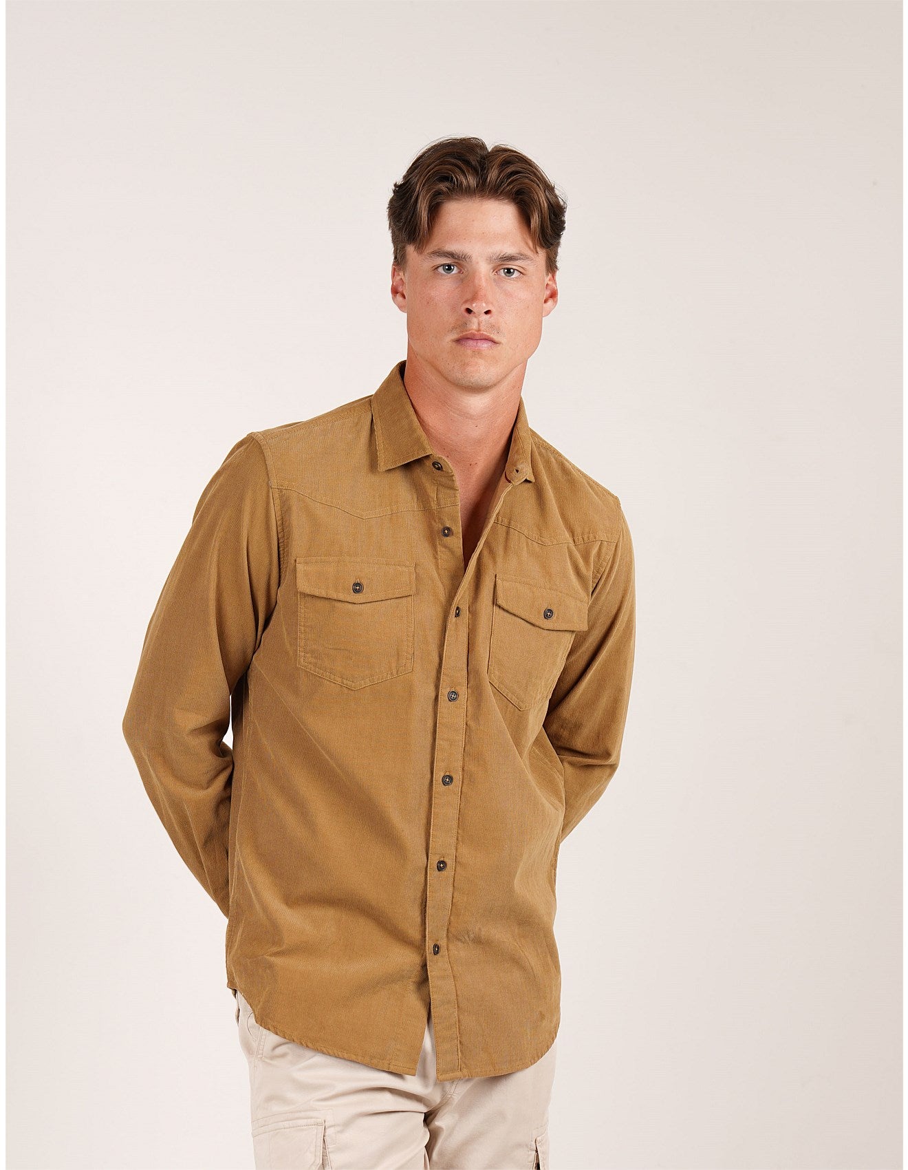 James Harper Western Cord LS Shirt Chai