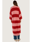 Betty Basics Franca Long Knit Cardigan Red/Pink Stripe Red