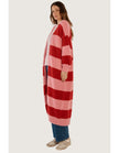 Betty Basics Franca Long Knit Cardigan Red/Pink Stripe Red