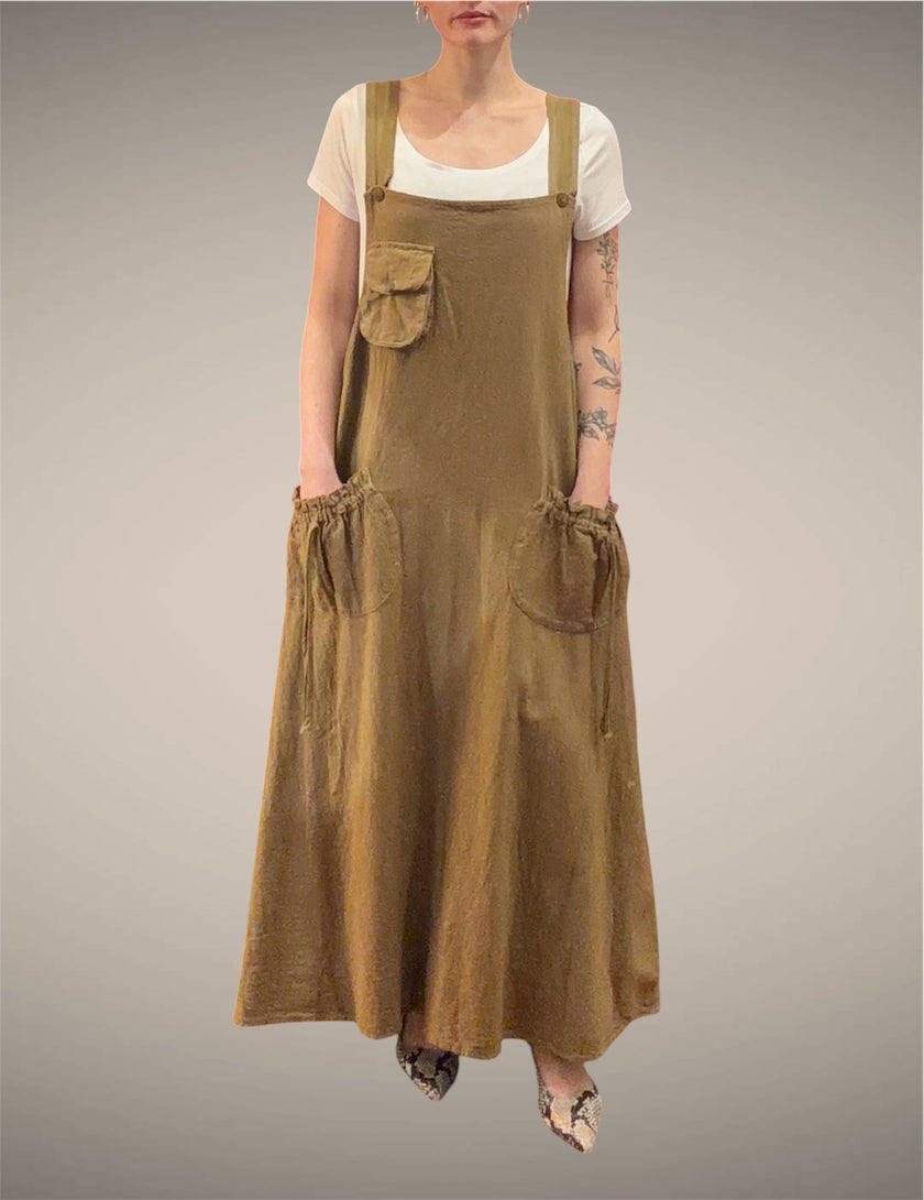 Tibet House GT01 Thick Cotton 3 Pocket Pinafore Dress Tobacco