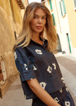 Betty Basics Reagan Poplin Shirt Black Leopard Print