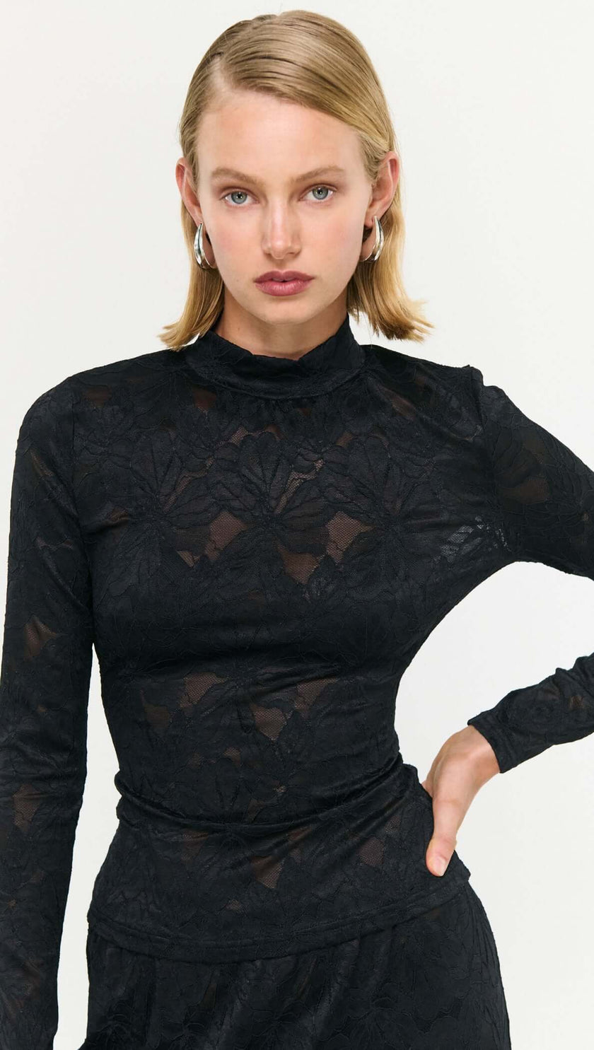 Staple The Label Astrid Lace Top Black