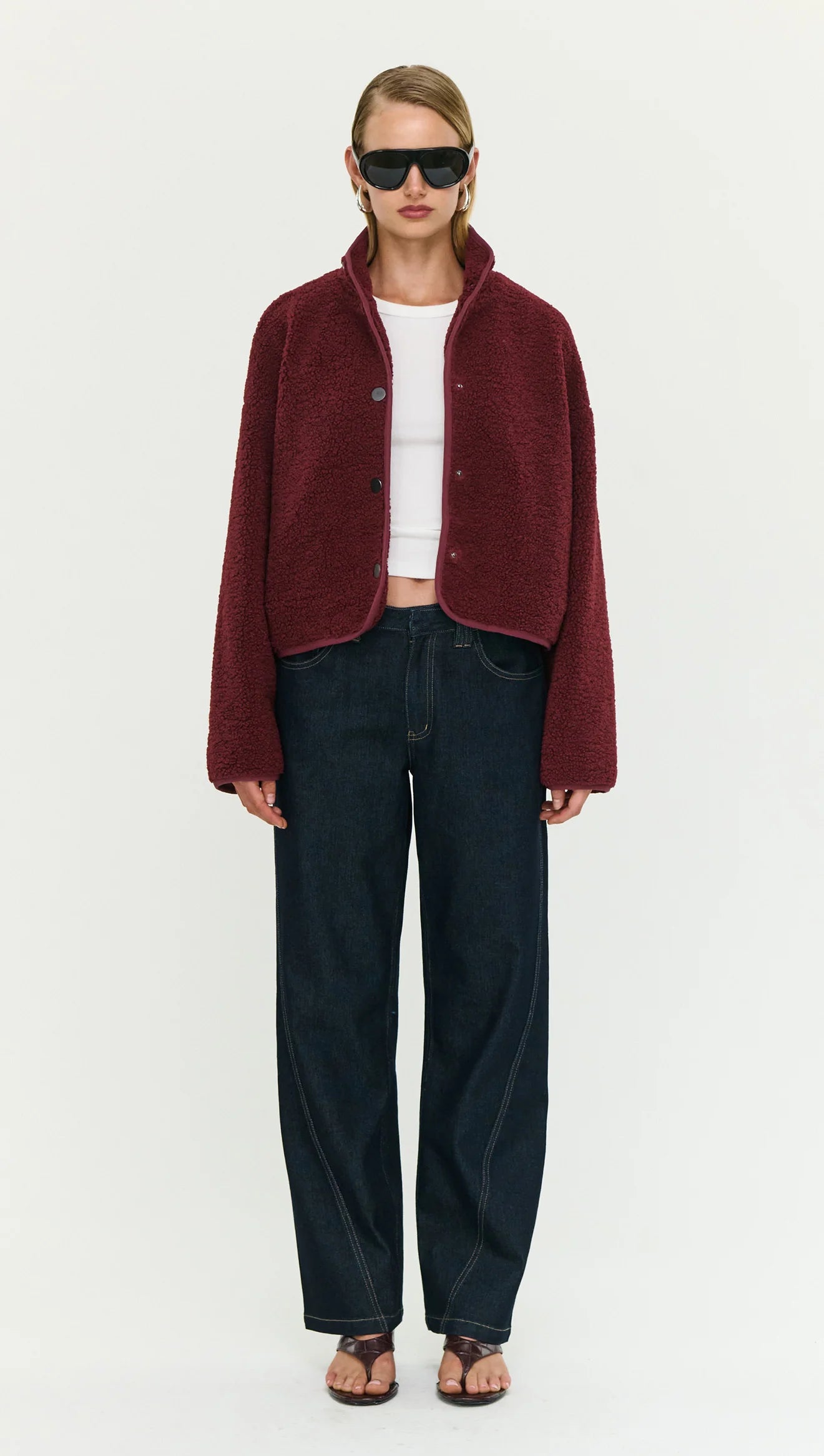 Staple The Label Katya Crop Sherpa Jacket Merlot