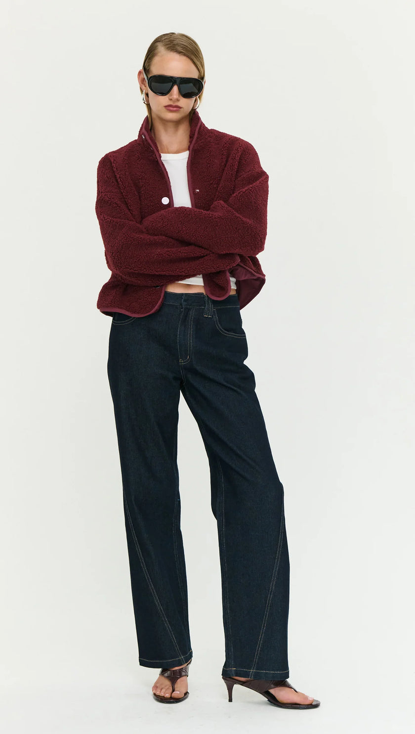 Staple The Label Katya Crop Sherpa Jacket Merlot