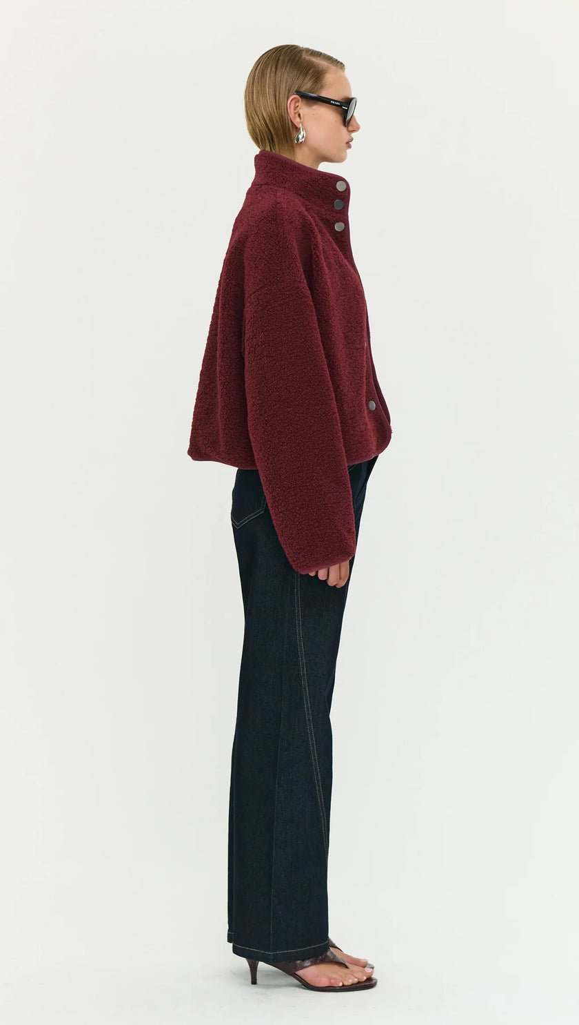 Staple The Label Katya Crop Sherpa Jacket Merlot