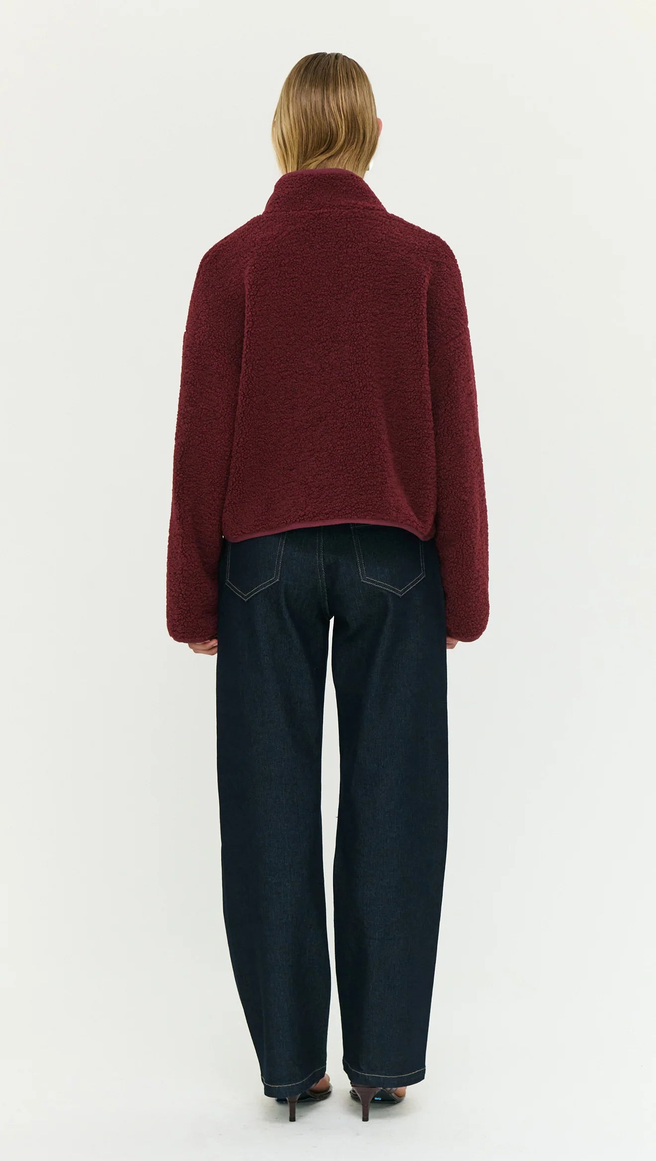 Staple The Label Katya Crop Sherpa Jacket Merlot
