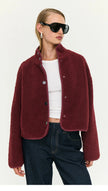 Staple The Label Katya Crop Sherpa Jacket Merlot