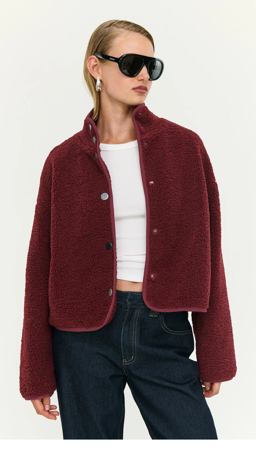 Staple The Label Katya Crop Sherpa Jacket Merlot