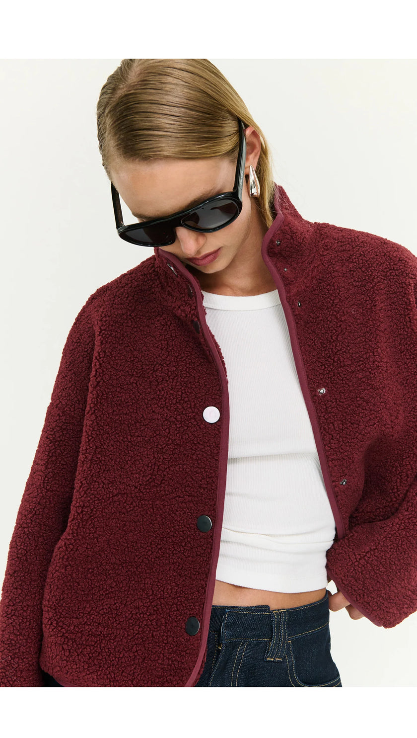 Staple The Label Katya Crop Sherpa Jacket Merlot