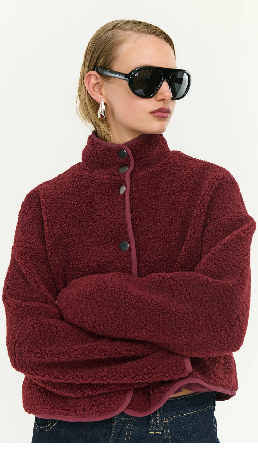 Staple The Label Katya Crop Sherpa Jacket Merlot