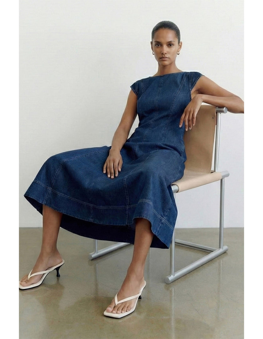 Staple The Label Roma Chambray Midi Dress Indigo