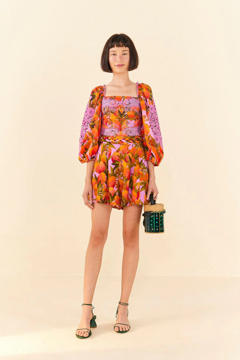 Farm Rio Lilac Mango Macaws Blouse