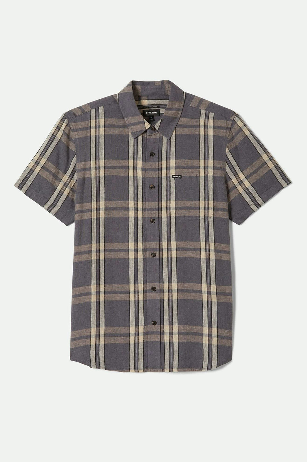 Brixton Charter Linen Blend S/S Woven Charcoal/Beige Plaid