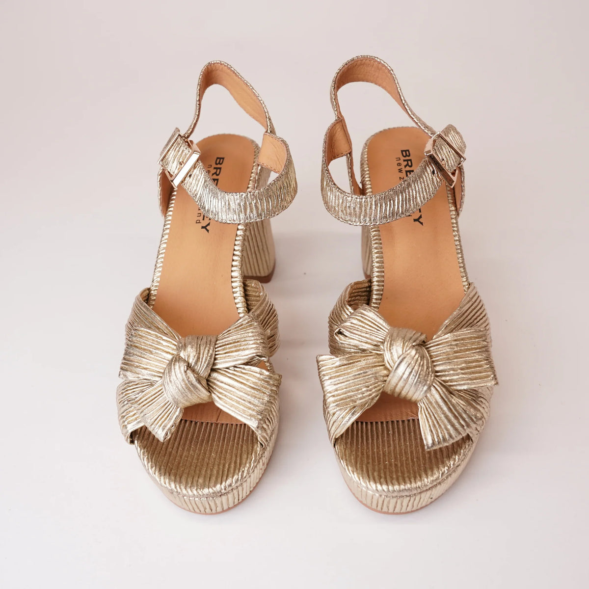 Bresley Sam Platform Heels Soft Gold Bow