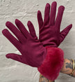 Cinnamon Creations Faux Fur Trim Suedette Gloves Wine