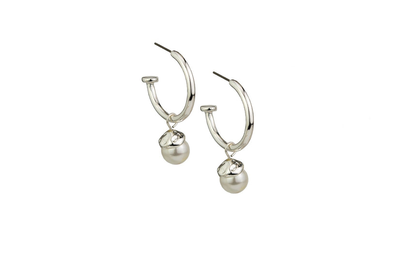 Tiger Tree EKJ6433S Silver Hoop & Pearl Earrings