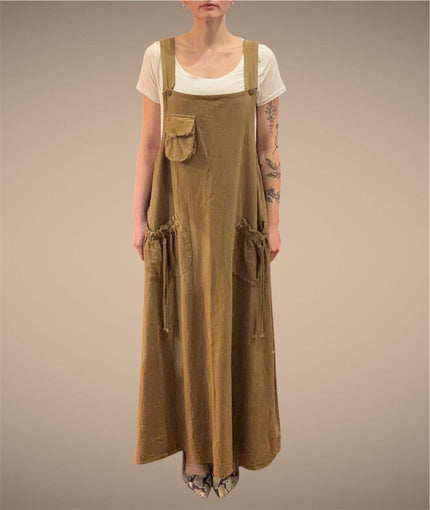 Tibet House GT01 Thick Cotton 3 Pocket Pinafore Dress Tobacco
