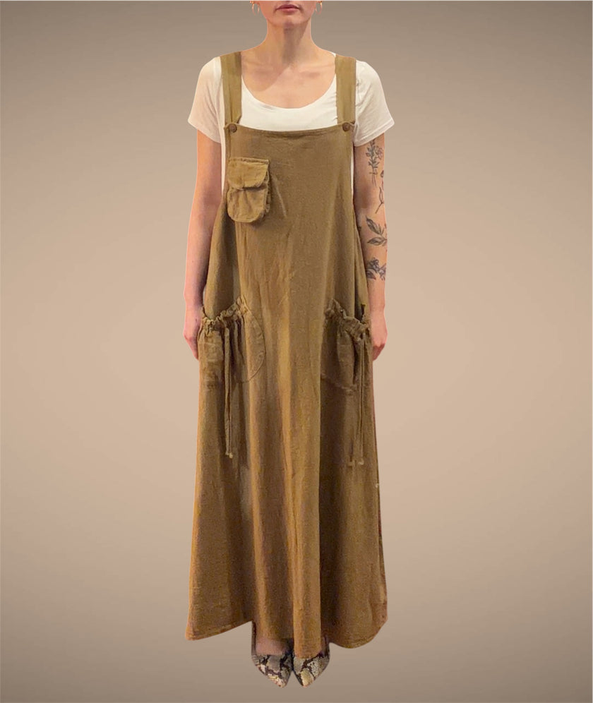 Tibet House GT01 Thick Cotton 3 Pocket Pinafore Dress Tobacco