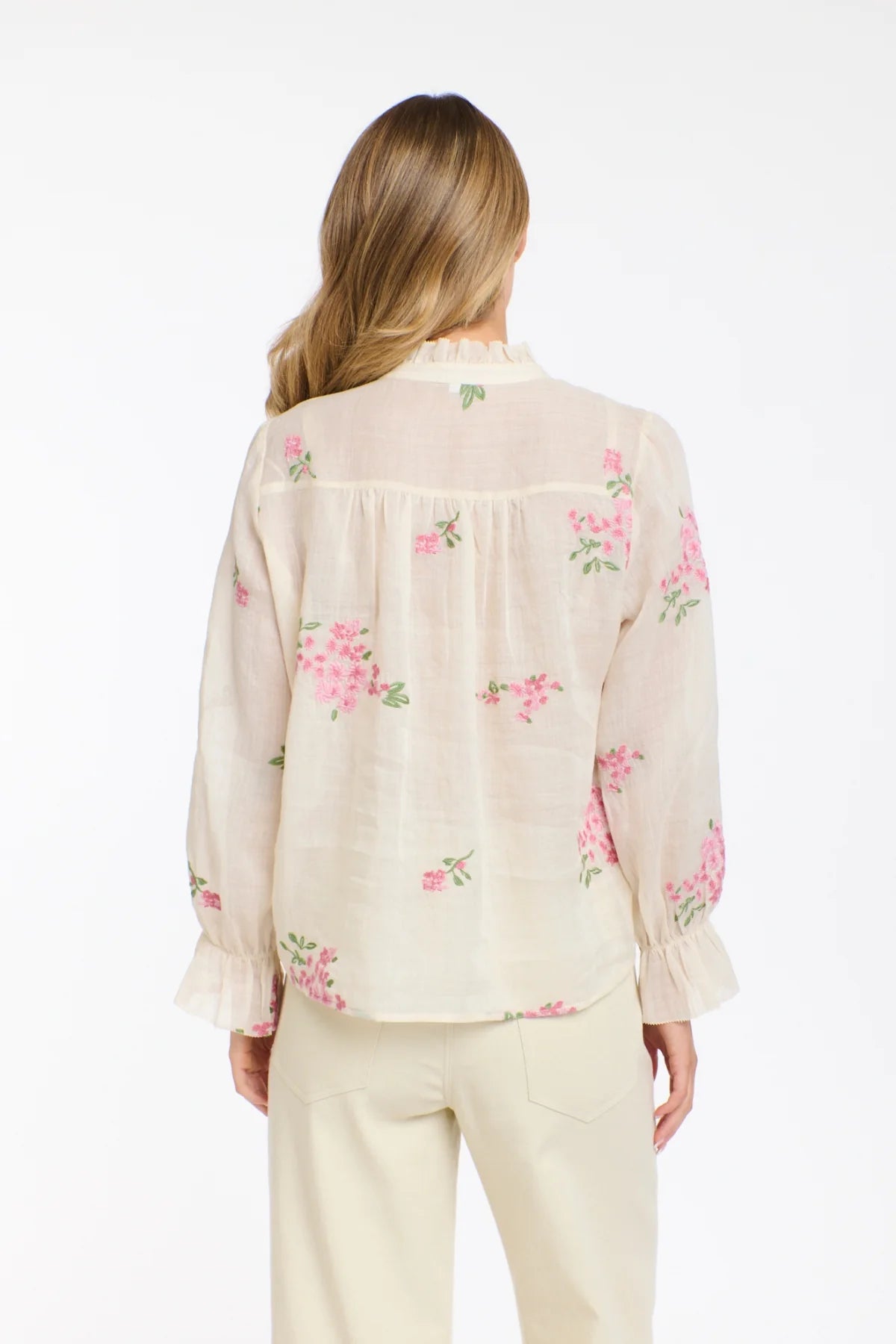 365 Days Tess Floral Top Ecru/Pink Embroidery