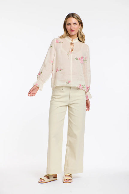 365 Days Tess Floral Top Ecru/Pink Embroidery