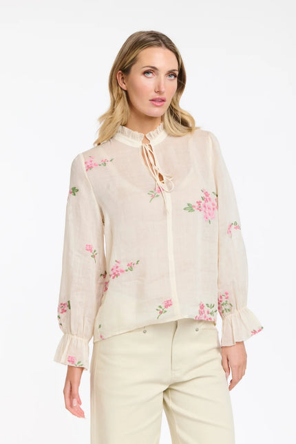365 Days Tess Floral Top Ecru/Pink Embroidery