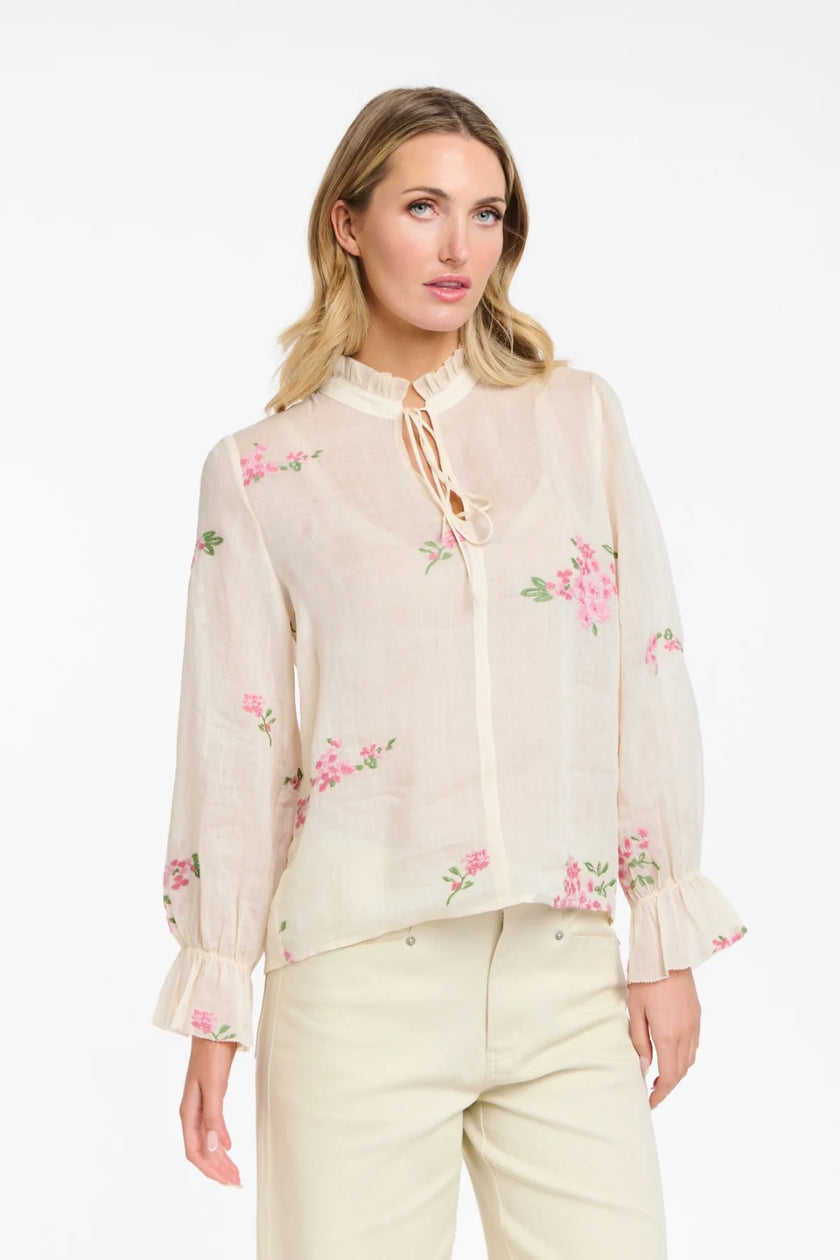 365 Days Tess Floral Top Ecru/Pink Embroidery