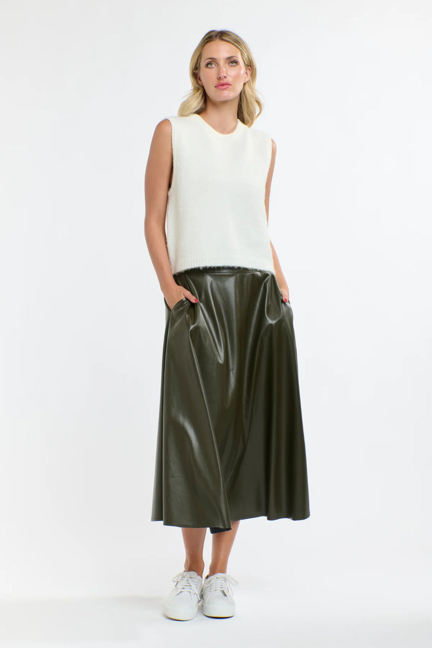 365 Days Updated Dakota PU Skirt Khaki