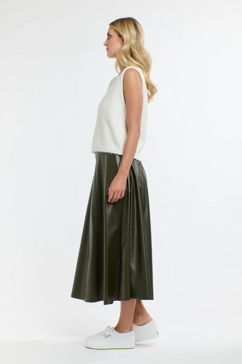 365 Days Updated Dakota PU Skirt Khaki