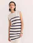 Staple The Label Veda Stripe Knit Midi Dress White/Navy