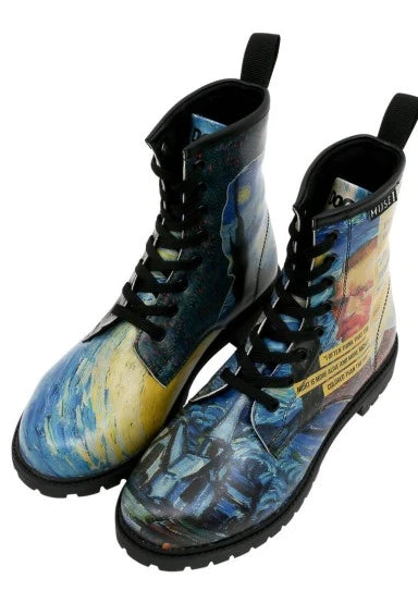 Dogo Vegan Leather Lace Up Boots Vincent Van Gogh/Starry Night Collage Muse