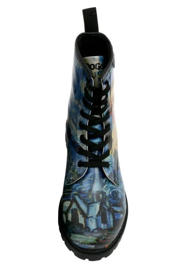 Dogo Vegan Leather Lace Up Boots Vincent Van Gogh/Starry Night Collage Muse