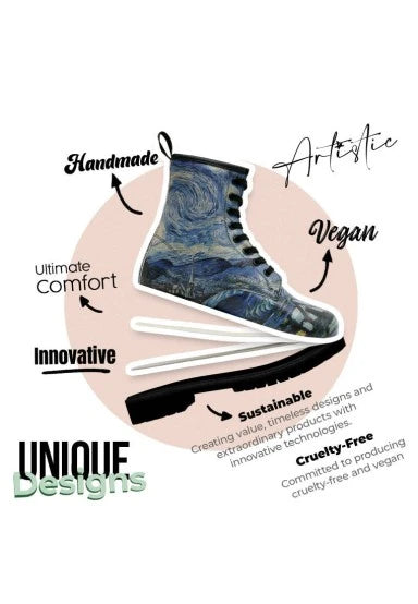 Dogo Vegan Leather Lace Up Boots Vincent Van Gogh/Starry Night Collage Muse