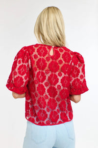 365 Days Ivy Embroidered Top Red Floral