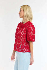 365 Days Ivy Embroidered Top Red Floral