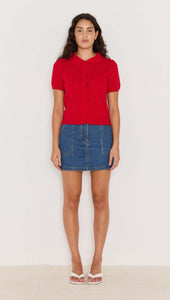 MINKPINK Lila Pointelle Knit Tee Red