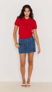 MINKPINK Lila Pointelle Knit Tee Red