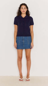 MINKPINK Lila Pointelle Knit Tee Navy