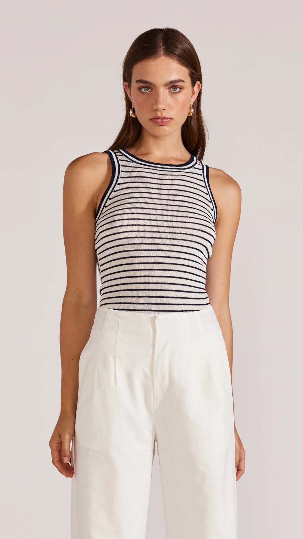 Staple The Label Gaia Knit Tank White/ Navy