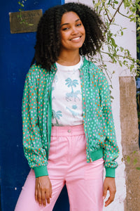 Sugarhill Brighton Bobbi Bomber Jacket Green Rainbow Pebbles
